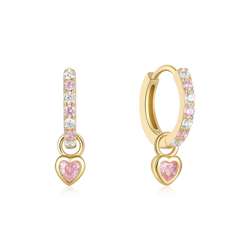 Heart Hoop Earrings with Zircon – Pink, Green, or Rose Red - Zafari Studio Jewelry